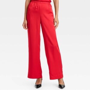 Women's Red Wide-Leg Satin Pants